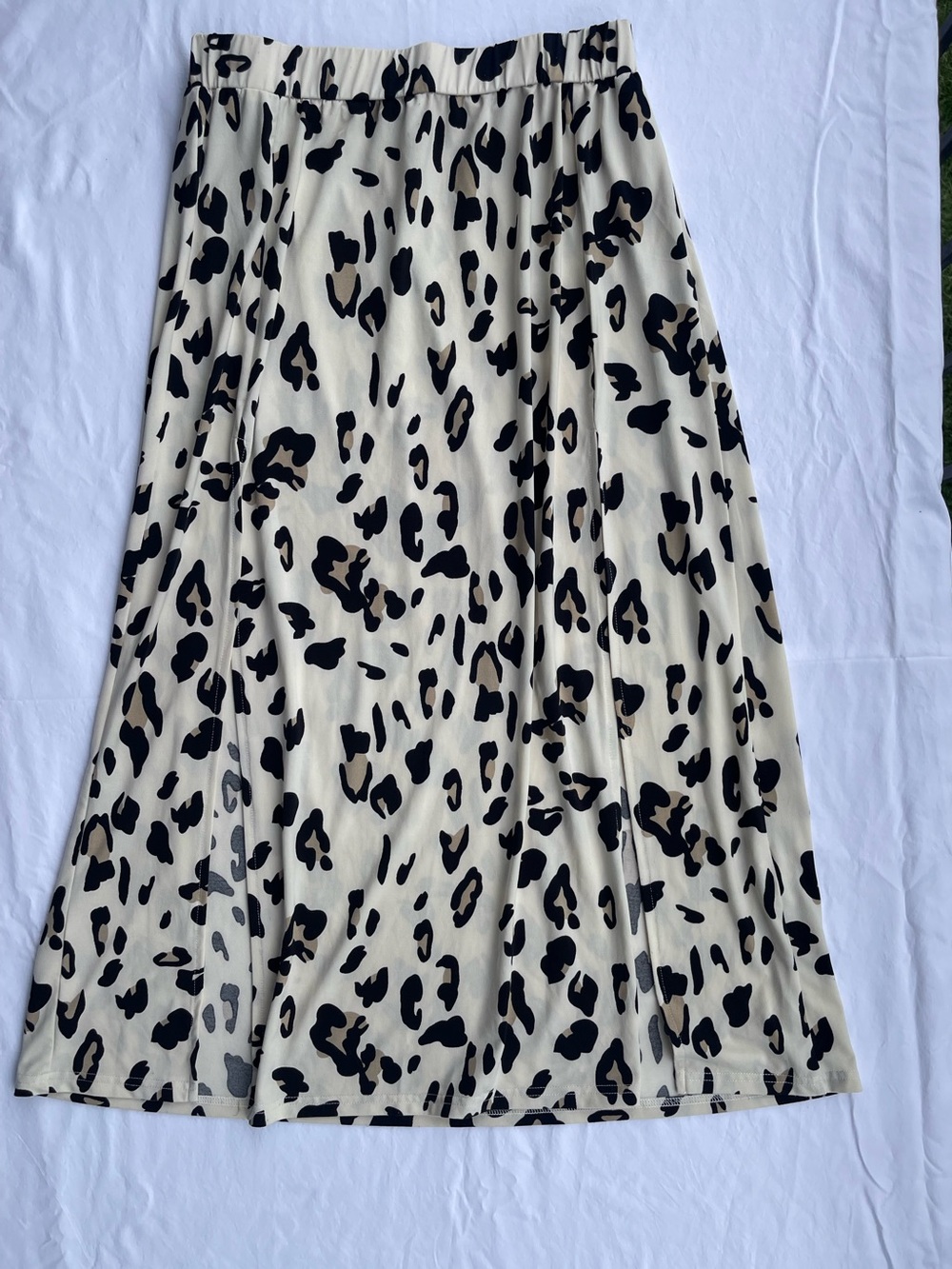 Tickled Teal Cream and Black Leopard Print Midi Skirt